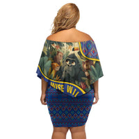 Central African Republic Off Shoulder Short Dress with Jungle Animal Design and National Emblem Pattern - Wonder Print Shop