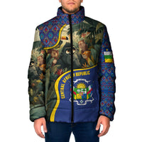 Central African Republic Padded Jacket with Jungle Animal Design and National Emblem Pattern - Wonder Print Shop