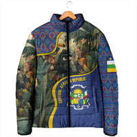 Central African Republic Padded Jacket with Jungle Animal Design and National Emblem Pattern - Wonder Print Shop
