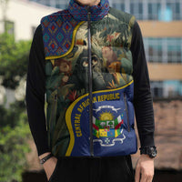 Central African Republic Sleeveless Puffer Jacket with Jungle Animal Design and National Emblem Pattern - Wonder Print Shop