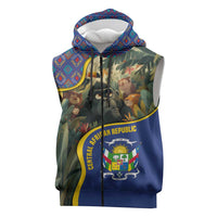 Central African Republic Sleeveless Zip Hoodie with Jungle Animal Design and National Emblem Pattern - Wonder Print Shop