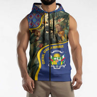 Central African Republic Sleeveless Zip Hoodie with Jungle Animal Design and National Emblem Pattern - Wonder Print Shop
