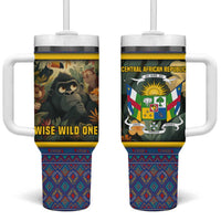 Central African Republic Tumbler With Handle with Jungle Animal Design and National Emblem Pattern - Wonder Print Shop