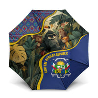 Central African Republic Umbrella with Jungle Animal Design and National Emblem Pattern - Wonder Print Shop