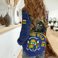 Central African Republic Women Casual Shirt with Jungle Animal Design and National Emblem Pattern - Wonder Print Shop