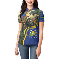 Central African Republic Women Polo Shirt with Jungle Animal Design and National Emblem Pattern - Wonder Print Shop
