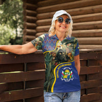 Central African Republic Women Polo Shirt with Jungle Animal Design and National Emblem Pattern - Wonder Print Shop