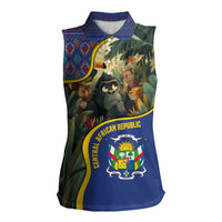 Central African Republic Women Sleeveless Polo Shirt with Jungle Animal Design and National Emblem Pattern - Wonder Print Shop