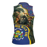 Central African Republic Women Sleeveless Polo Shirt with Jungle Animal Design and National Emblem Pattern - Wonder Print Shop