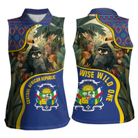 Central African Republic Women Sleeveless Polo Shirt with Jungle Animal Design and National Emblem Pattern - Wonder Print Shop