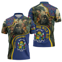Central African Republic Zipper Polo Shirt with Jungle Animal Design and National Emblem Pattern - Wonder Print Shop