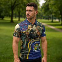 Central African Republic Zipper Polo Shirt with Jungle Animal Design and National Emblem Pattern - Wonder Print Shop