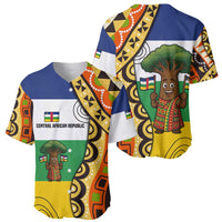 Central African Republic Baseball Jersey with Cartoon Baobab Design and Flag Pattern - Wonder Print Shop