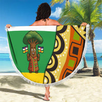 Central African Republic Beach Blanket with Cartoon Baobab Design and Flag Pattern - Wonder Print Shop