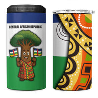 Central African Republic 4 in 1 Can Cooler Tumbler with Cartoon Baobab Design and Flag Pattern - Wonder Print Shop