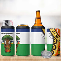 Central African Republic 4 in 1 Can Cooler Tumbler with Cartoon Baobab Design and Flag Pattern - Wonder Print Shop
