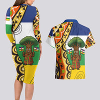Central African Republic Couples Matching Long Sleeve Bodycon Dress and Hawaiian Shirt with Cartoon Baobab Design and Flag Pattern - Wonder Print Shop