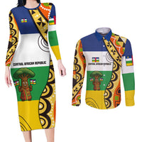 Central African Republic Couples Matching Long Sleeve Bodycon Dress and Long Sleeve Button Shirt with Cartoon Baobab Design and Flag Pattern - Wonder Print Shop