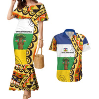 Central African Republic Couples Matching Mermaid Dress and Hawaiian Shirt with Cartoon Baobab Design and Flag Pattern - Wonder Print Shop