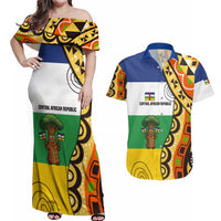 Central African Republic Couples Matching Off Shoulder Maxi Dress and Hawaiian Shirt with Cartoon Baobab Design and Flag Pattern - Wonder Print Shop