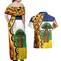 Central African Republic Couples Matching Off Shoulder Maxi Dress and Hawaiian Shirt with Cartoon Baobab Design and Flag Pattern - Wonder Print Shop