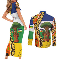 Central African Republic Couples Matching Short Sleeve Bodycon Dress and Long Sleeve Button Shirt with Cartoon Baobab Design and Flag Pattern - Wonder Print Shop