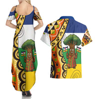 Central African Republic Couples Matching Summer Maxi Dress and Hawaiian Shirt with Cartoon Baobab Design and Flag Pattern - Wonder Print Shop