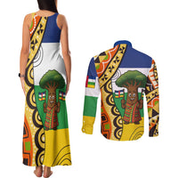 Central African Republic Couples Matching Tank Maxi Dress and Long Sleeve Button Shirt with Cartoon Baobab Design and Flag Pattern - Wonder Print Shop