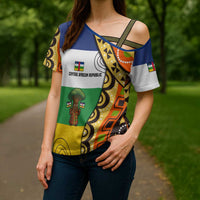 Central African Republic Cross Shoulder Shirt with Cartoon Baobab Design and Flag Pattern - Wonder Print Shop