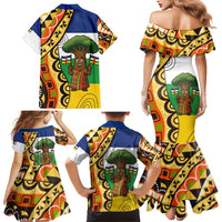 Central African Republic Family Matching Mermaid Dress and Hawaiian Shirt with Cartoon Baobab Design and Flag Pattern - Wonder Print Shop