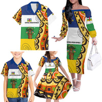 Central African Republic Family Matching Off The Shoulder Long Sleeve Dress and Hawaiian Shirt with Cartoon Baobab Design and Flag Pattern - Wonder Print Shop