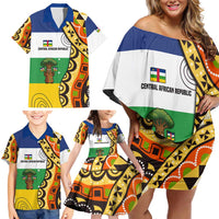 Central African Republic Family Matching Off Shoulder Short Dress and Hawaiian Shirt with Cartoon Baobab Design and Flag Pattern - Wonder Print Shop