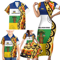Central African Republic Family Matching Short Sleeve Bodycon Dress and Hawaiian Shirt with Cartoon Baobab Design and Flag Pattern - Wonder Print Shop