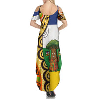 Central African Republic Family Matching Summer Maxi Dress and Hawaiian Shirt with Cartoon Baobab Design and Flag Pattern - Wonder Print Shop