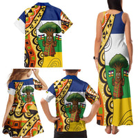 Central African Republic Family Matching Tank Maxi Dress and Hawaiian Shirt with Cartoon Baobab Design and Flag Pattern - Wonder Print Shop