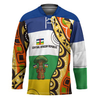 Central African Republic Hockey Jersey with Cartoon Baobab Design and Flag Pattern - Wonder Print Shop