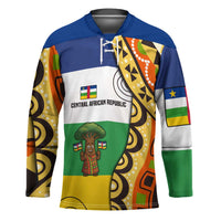 Central African Republic Hockey Jersey with Cartoon Baobab Design and Flag Pattern - Wonder Print Shop