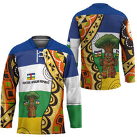 Central African Republic Hockey Jersey with Cartoon Baobab Design and Flag Pattern - Wonder Print Shop