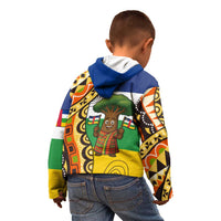 Central African Republic Kid Hoodie with Cartoon Baobab Design and Flag Pattern - Wonder Print Shop