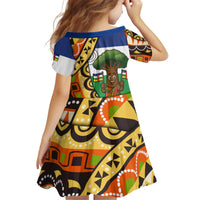 Central African Republic Kid Short Sleeve Dress with Cartoon Baobab Design and Flag Pattern - Wonder Print Shop