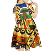 Central African Republic Kid Short Sleeve Dress with Cartoon Baobab Design and Flag Pattern - Wonder Print Shop