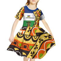 Central African Republic Kid Short Sleeve Dress with Cartoon Baobab Design and Flag Pattern - Wonder Print Shop