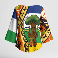 Central African Republic Kimono Sleeve Blouse with Cartoon Baobab Design and Flag Pattern - Wonder Print Shop