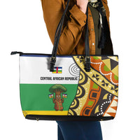 Central African Republic Leather Tote Bag with Cartoon Baobab Design and Flag Pattern - Wonder Print Shop
