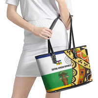 Central African Republic Leather Tote Bag with Cartoon Baobab Design and Flag Pattern - Wonder Print Shop