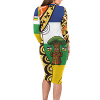 Central African Republic Long Sleeve Bodycon Dress with Cartoon Baobab Design and Flag Pattern - Wonder Print Shop