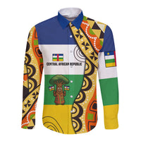 Central African Republic Long Sleeve Button Shirt with Cartoon Baobab Design and Flag Pattern - Wonder Print Shop