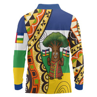 Central African Republic Long Sleeve Polo Shirt with Cartoon Baobab Design and Flag Pattern - Wonder Print Shop
