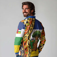Central African Republic Long Sleeve Polo Shirt with Cartoon Baobab Design and Flag Pattern - Wonder Print Shop