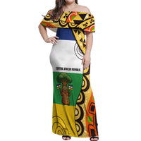 Central African Republic Off Shoulder Maxi Dress with Cartoon Baobab Design and Flag Pattern - Wonder Print Shop